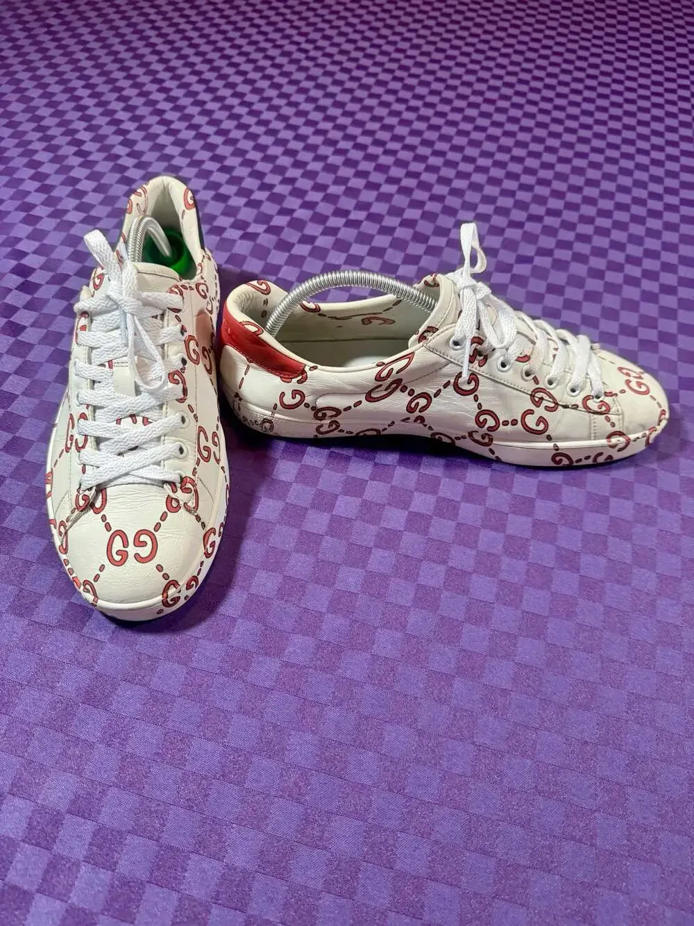 Gucci Ace GucciGhost GG Print Leather Low-Top Sneakers White/Red/Green
